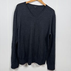 Theory Men XXL Black 100%Wool Sweater V Neck Preppy Minimalist Jumper Pullover